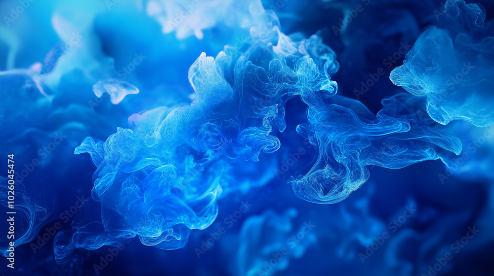 Obraz premium A blue sky with a cloud that looks like a dragon. The sky is filled with blue smoke and the dragon is surrounded by it