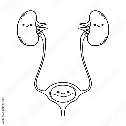 Cartoon-style kidneys with bladder, perfect for urinary system educational materials and infographics