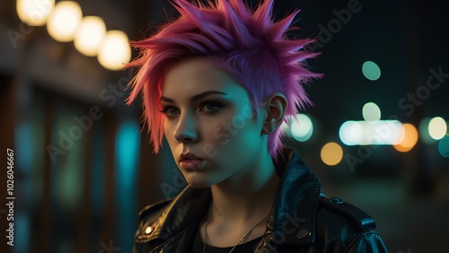 Wallpaper Mural Edgy Punk Anime Girl with Neon Accents Under City Lights Torontodigital.ca