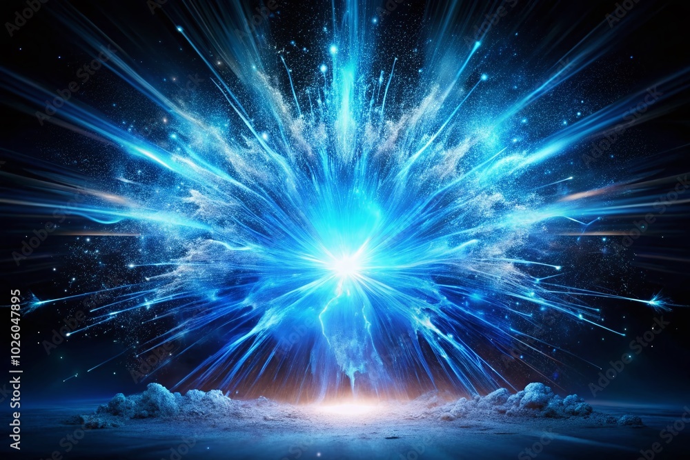 Fototapeta premium Abstract Blue Explosion with Sparks on Black Background - Stunning Landscape Photography