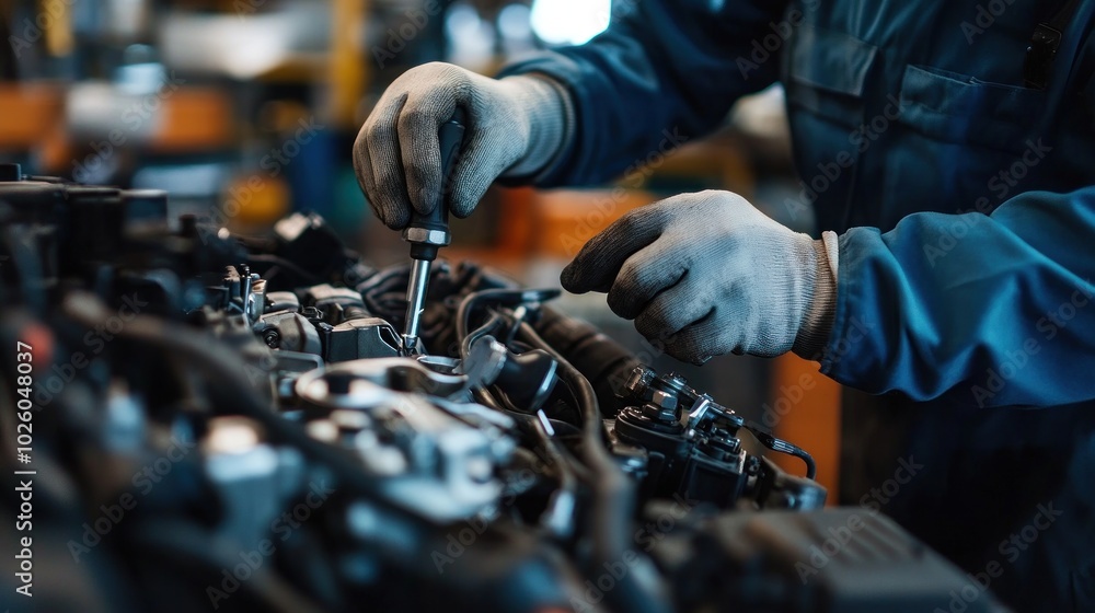 Mechanic Working on Car Engine Mechanic Working on Car Engine