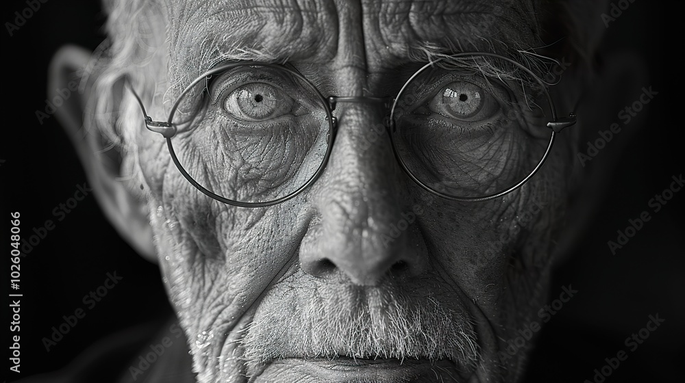 Intense Portrait of an Elderly Man with Glasses Intense Portrait of an Elderly Man with Glasses