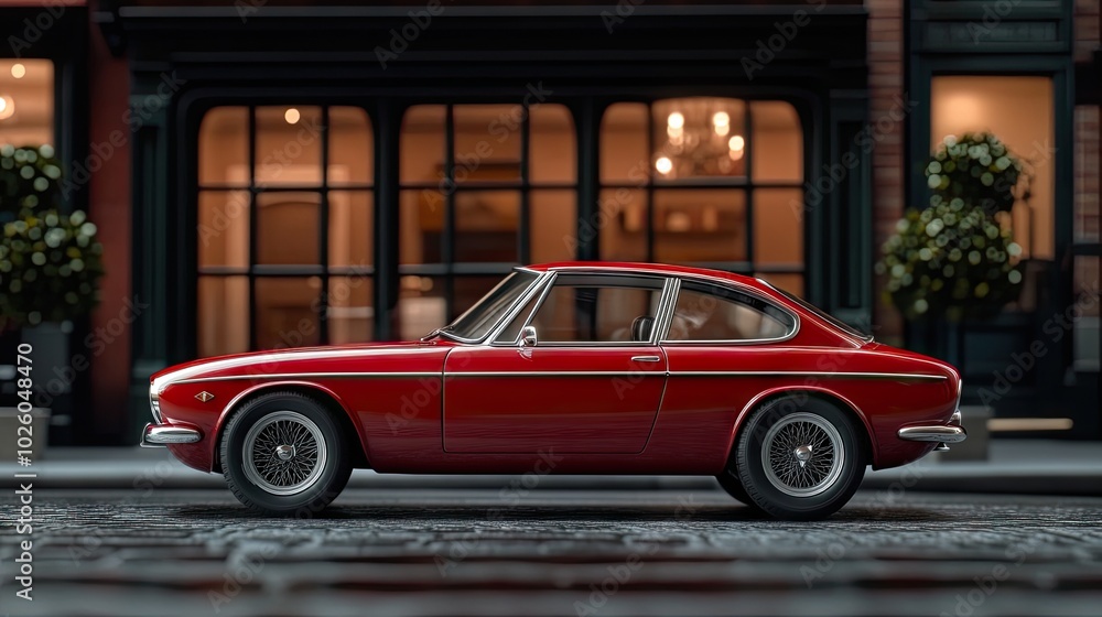An old-school Italian car is elegantly parked along the city street, illuminated by warm lights that create a nostalgic atmosphere under the nighttime sky An old-school Italian car is elegantly parked along the city street, illuminated by warm lights that create a nostalgic atmosphere under the nighttime sky
