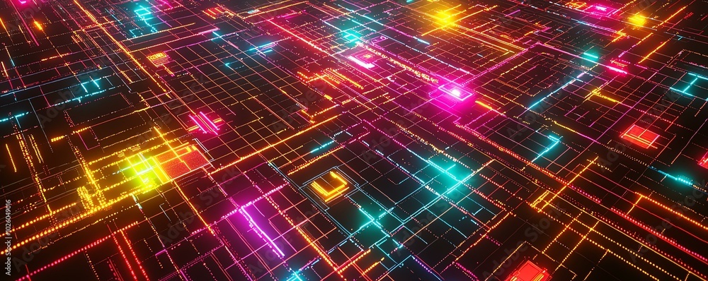 Immersive cyberspace with pixelated grids, top view, showcasing the matrix of digital worlds, digital tone, vivid Immersive cyberspace with pixelated grids, top view, showcasing the matrix of digital worlds, digital tone, vivid