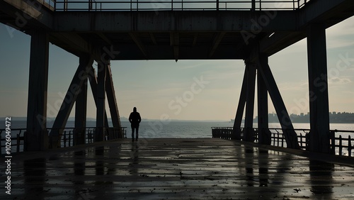 Lone Silhouette on an Empty Bridge at Dusk