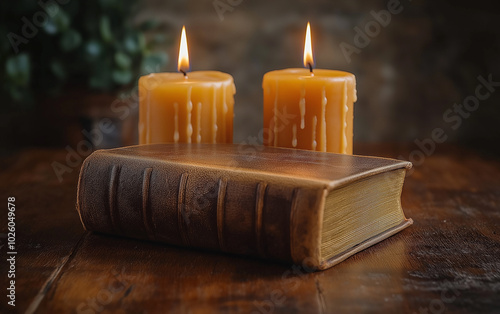 Wallpaper Mural The Bible on the table with candles on Christmas Eve Torontodigital.ca