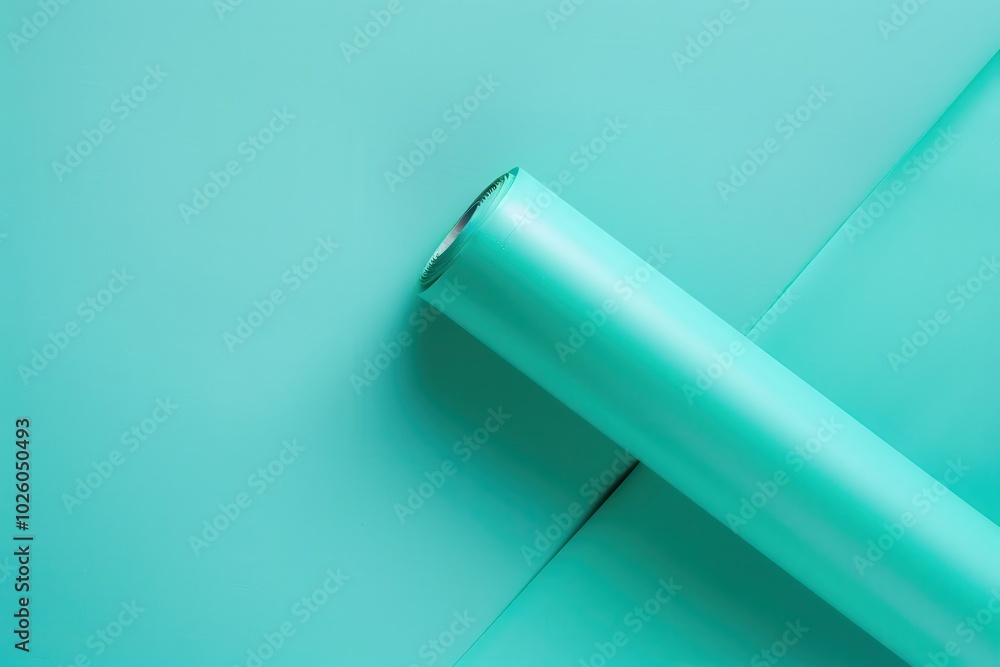 Roll of turquoise craft paper on a smooth turquoise surface Roll of turquoise craft paper on a smooth turquoise surface