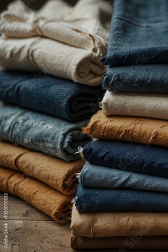 Close-Up of Sustainable Fashion Fabrics: Organic Cotton and Recycled Denim photo