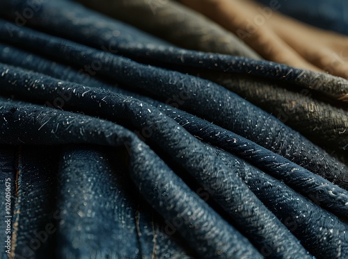 Close-Up of Sustainable Fashion Fabrics: Organic Cotton and Recycled Denim photo