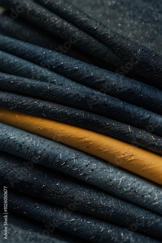 Close-Up of Sustainable Fashion Fabrics: Organic Cotton and Recycled Denim photo