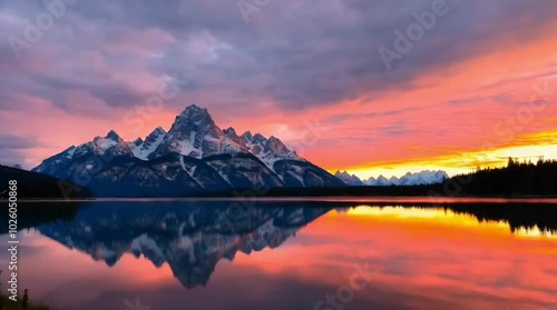Sunset Over Mirror Lake with Snow-Capped Mountains – Grand Teton, USA