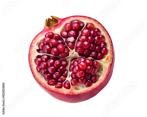 Pomegranate half isolated on white background, top view