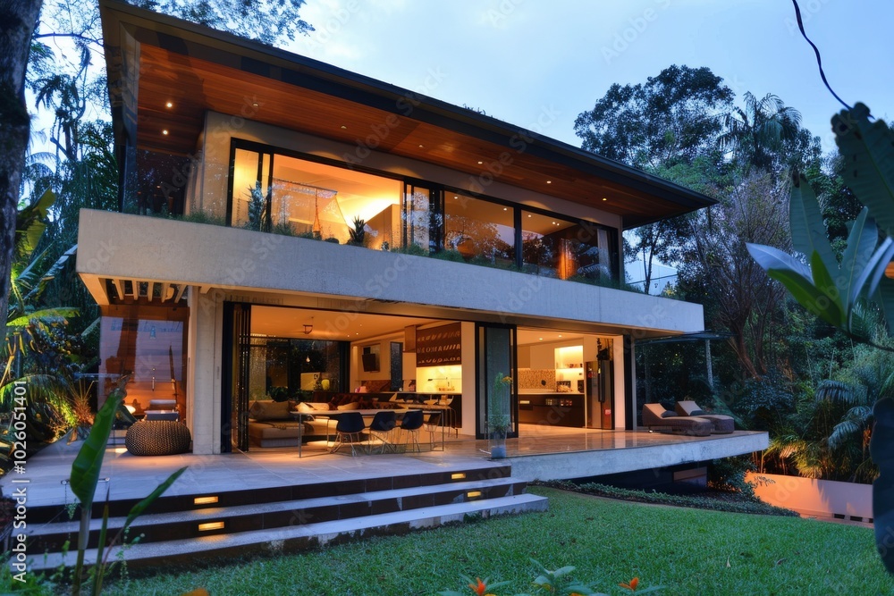 A large house with a pool and a patio, generative ai image A large house with a pool and a patio, generative ai image