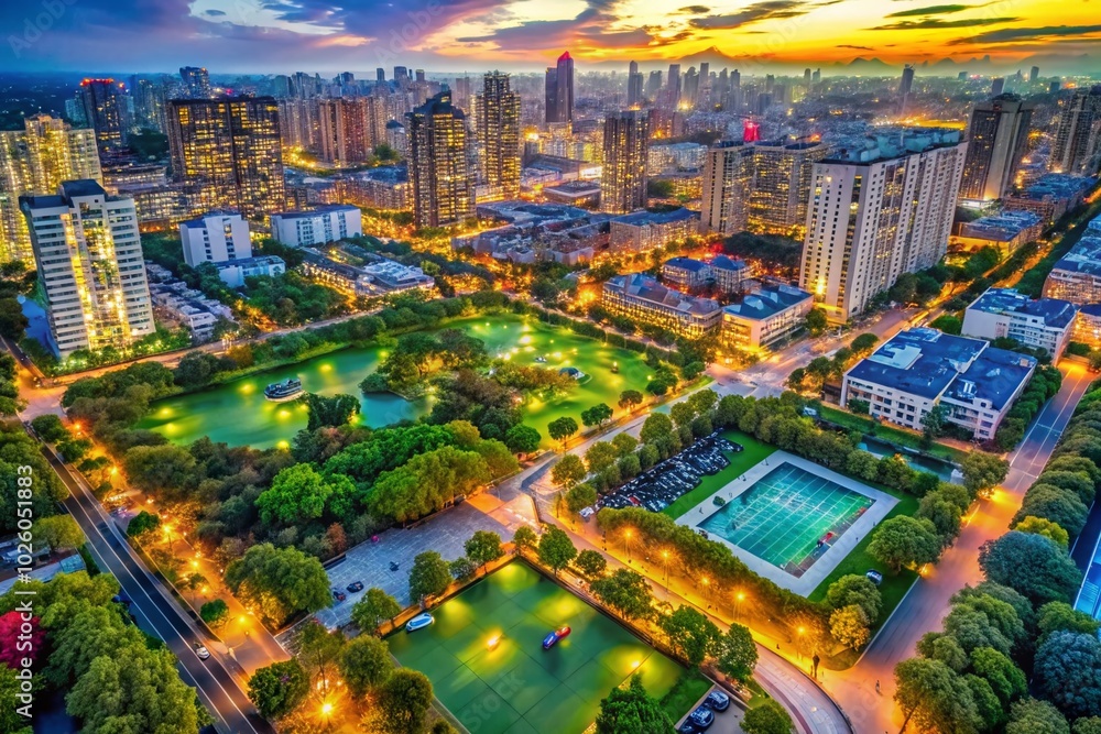 Fototapeta premium Aerial Photography of Urban Landscapes with Diverse Activities and Natural Elements