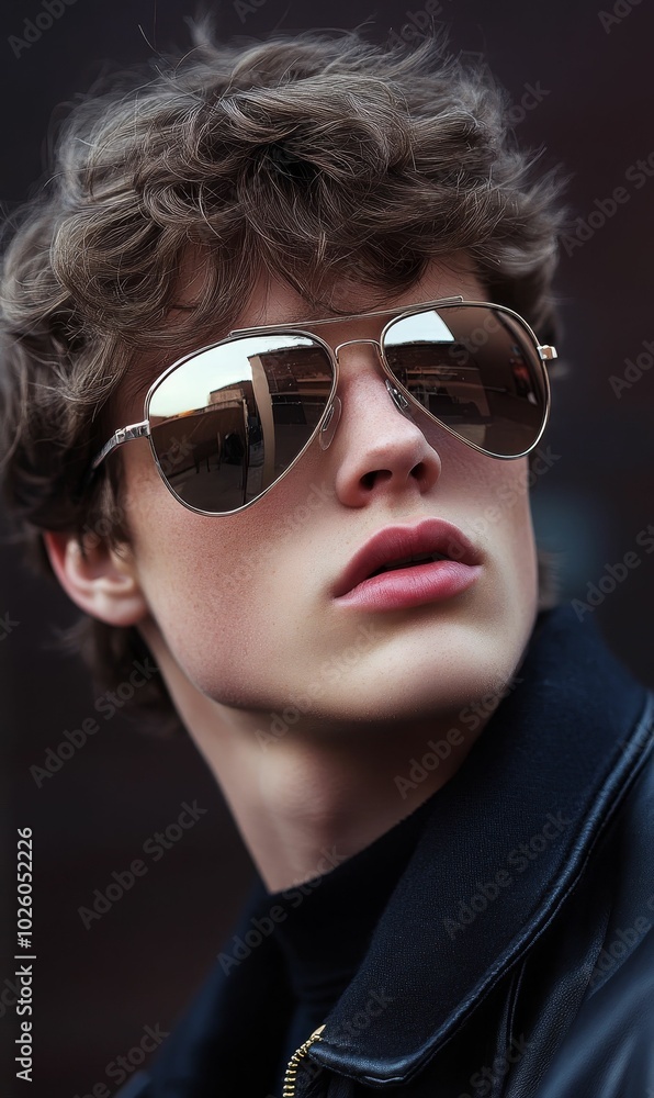 Closeup of young man wearing sunglasses. Closeup of young man wearing sunglasses.