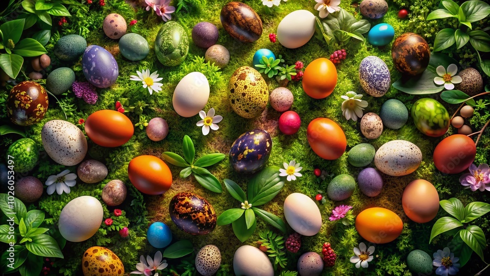 Aerial View of Colorful Eggs Nestled in Nature - Drone Photography Aerial View of Colorful Eggs Nestled in Nature - Drone Photography