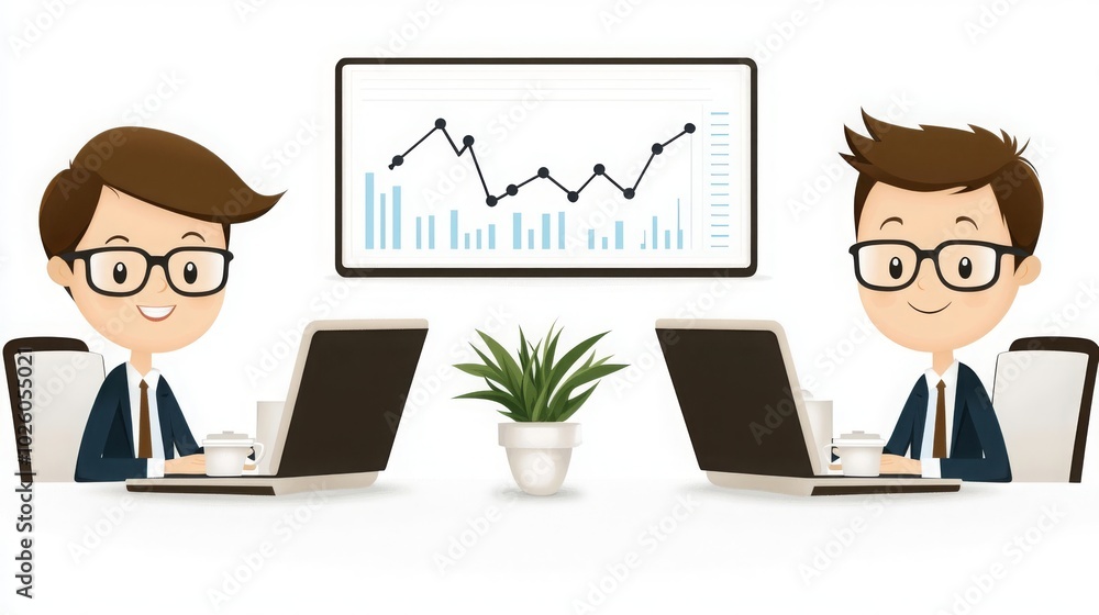 Business Team Working on Financial Concepts Illustration Business Team Working on Financial Concepts Illustration