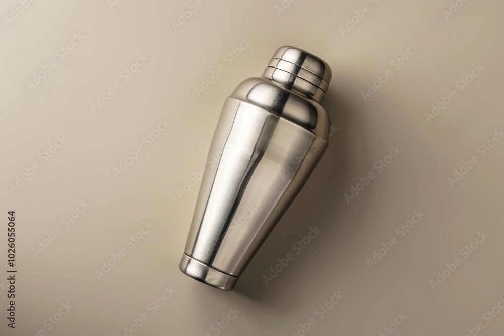 Stainless steel cocktail shaker placed on a neutral background Stainless steel cocktail shaker placed on a neutral background