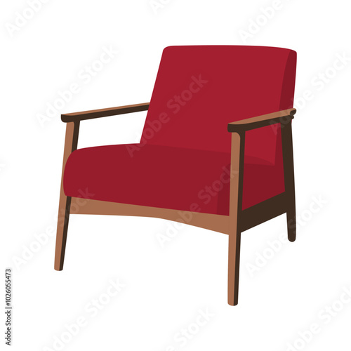 Mid-Century Modern Wooden Armchair with Red Upholstery