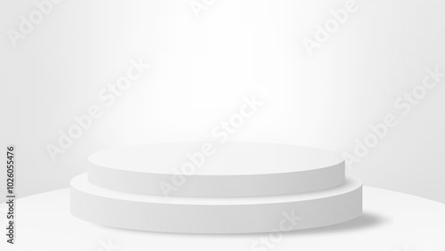 White clean background. realistic white cylinder pedestal podium. vector rendering geometric forms design. minimal scene. production stage showcase, mockup product display.