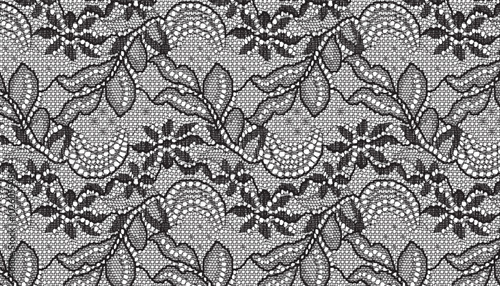 Lace fabric pattern with floral and leaf elements forming a wavy rhythm composition