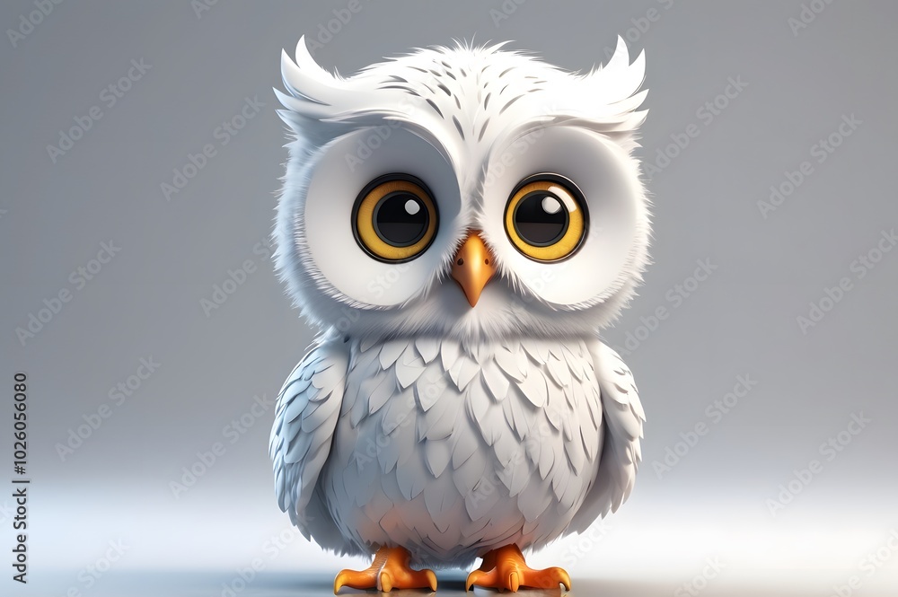 A darling white baby Owl , its entire body rendered in a charming cartoonish style, gazing up with emotive eyes. A darling white baby Owl , its entire body rendered in a charming cartoonish style, gazing up with emotive eyes.