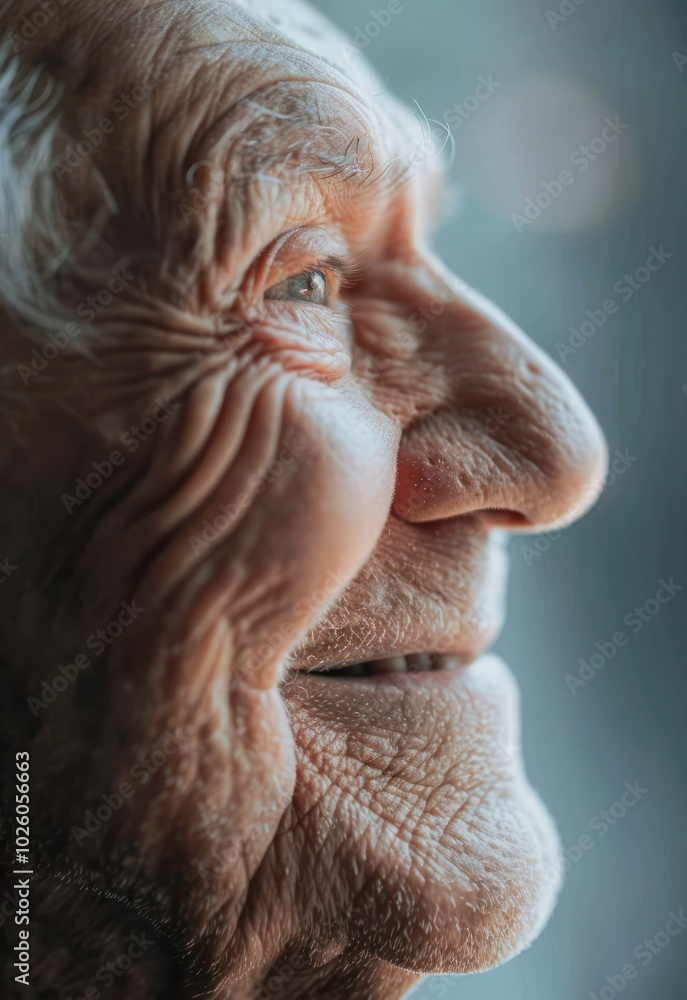 Close-up profile of a senior person smiling. Close-up profile of a senior person smiling.