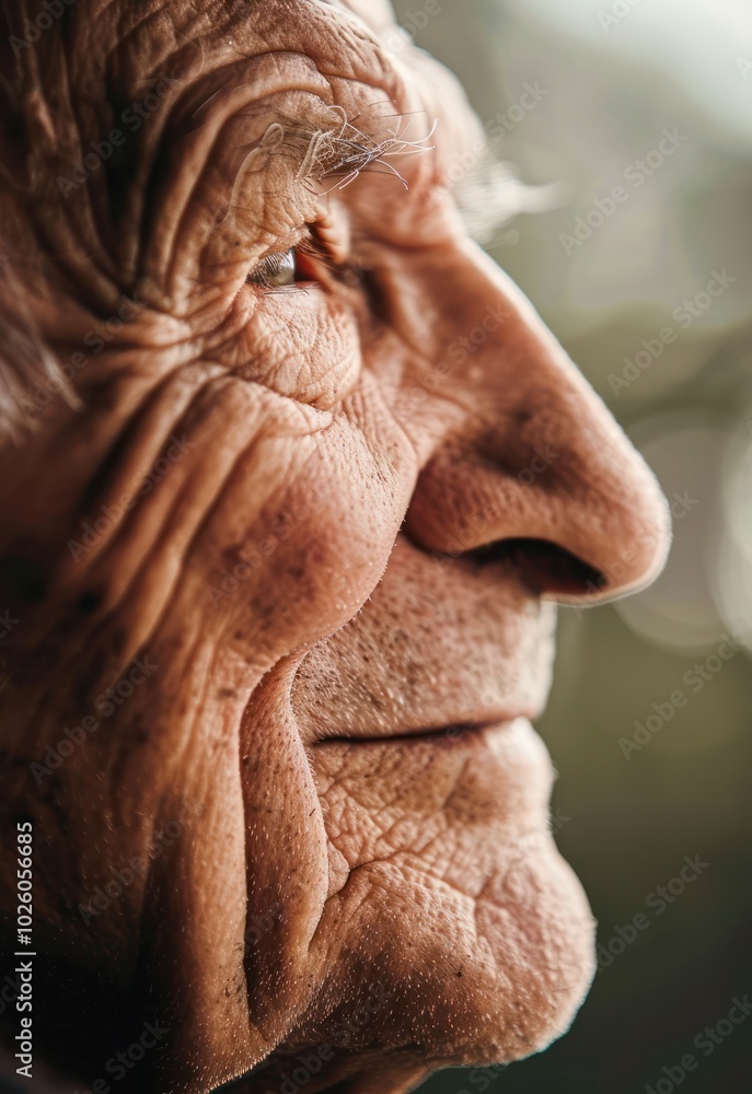 Close-up profile of a senior person smiling. Close-up profile of a senior person smiling.