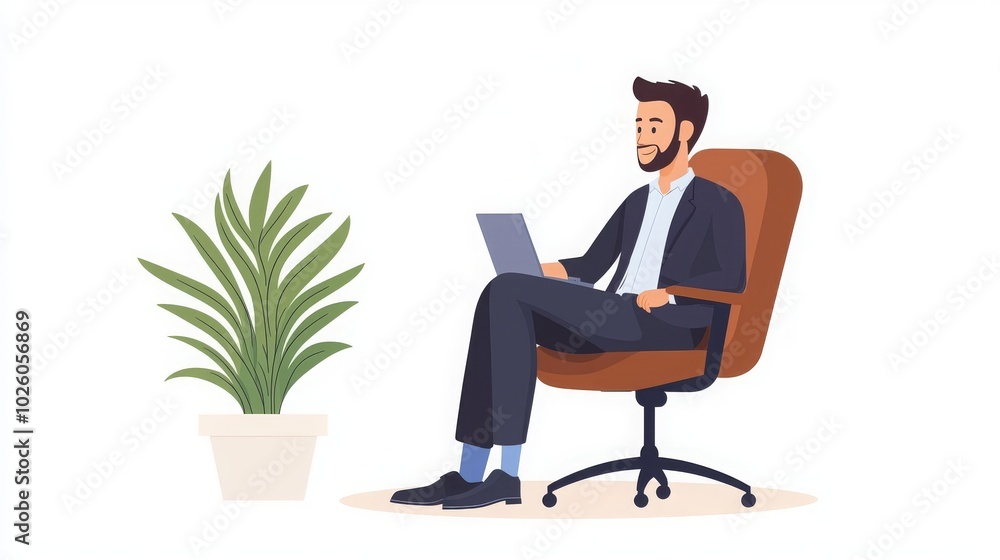 Business Concept Illustration with Employee Working Business Concept Illustration with Employee Working