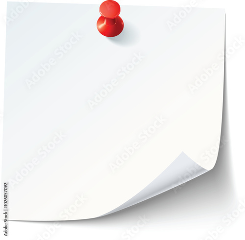 A blank notepad hangs on a wall with a red pushpin, providing a space for writing reminders or important notes in an office environment.