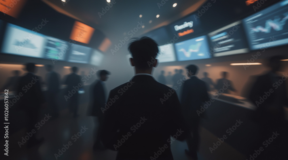 Financial specialists in a business setting with market data screens in the background Financial specialists in a business setting with market data screens in the background
