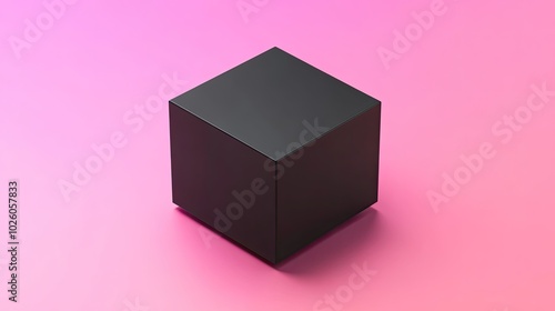 A black cube sits on a pink gradient background.