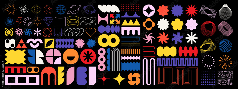 Y2k abstract groovy shape, retro minimal sticker label, brutal geometric frame, hippie symbol, 70s flower and brutalist boho pattern for social media branding or packaging. y2k comic icon or element. Y2k abstract groovy shape, retro minimal sticker label, brutal geometric frame, hippie symbol, 70s flower and brutalist boho pattern for social media branding or packaging. y2k comic icon or element.