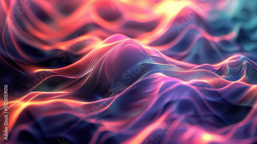 close up horizontal illustration glowing abstract wavy mesh flowing background