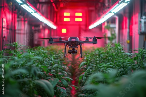 Drone Monitoring in Indoor Hydroponic Farm with LED Lighting photo