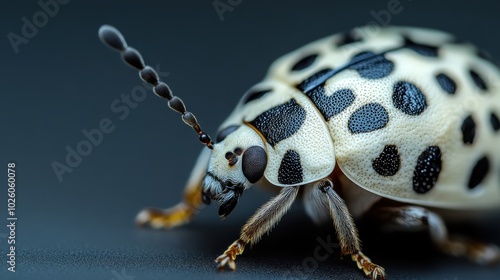 A beautifully spotted beetle poised on a leaf, captured in sharp detail, highlighting its intricate patterns and the vividness of the natural world. photo