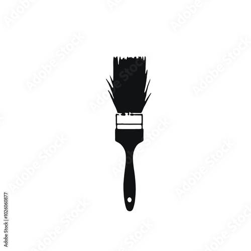 A black silhouette of a paintbrush with bristles fanning out 
