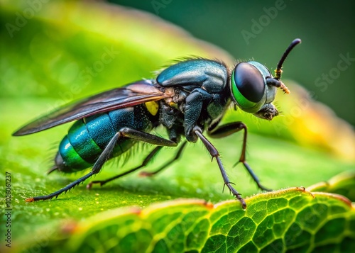 Wallpaper Mural Black Soldier Fly on Leaf - Nature Macro Photography Torontodigital.ca
