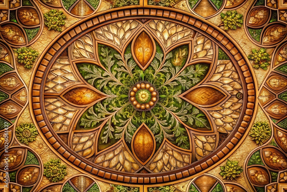 Art Deco Oval Leafy Geometrical Pattern in Brown Palette - Seamless Design for Interior Decor and Textiles Art Deco Oval Leafy Geometrical Pattern in Brown Palette - Seamless Design for Interior Decor and Textiles