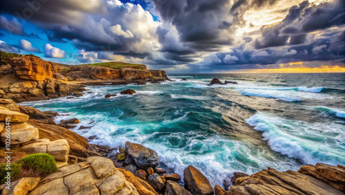 landscape of the sea. sea, ocean, beach, water, sunset, landscape, sky, rock, coast, nature, seascape, sunrise, stone, wave, horizon, sun, rocks, clouds, coastline, travel, waves, shore, dusk, beauty,
