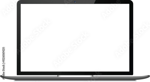 A modern laptop sits open with a blank screen, emphasizing a minimalist aesthetic. The sleek design highlights technology\'s elegance, perfect for any workspace environment.