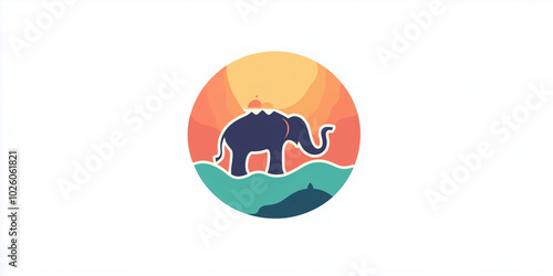 India, vector illustration of India, mountains, palace. flat background. mountains, landscape. environmental friendly. sun over a mountain, sky , colorful image. representation icon logo.