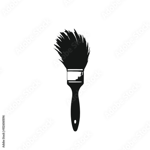 A black silhouette of a paintbrush with bristles fanning out 