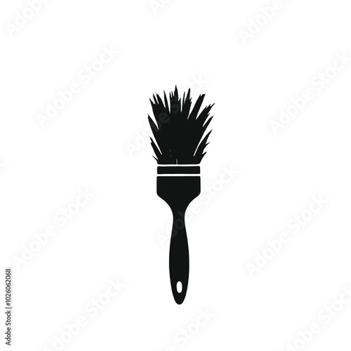 A black silhouette of a paintbrush with bristles fanning out 