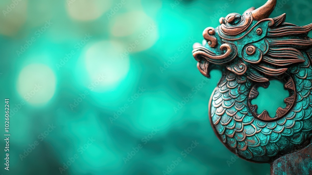 Fototapeta premium Intricate Dragon Sculpture with Turquoise Background