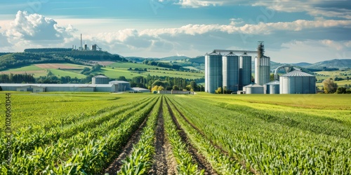 Fototapeta Naklejka Na Ścianę i Meble -  Industrial agriculture landscape with processing plants