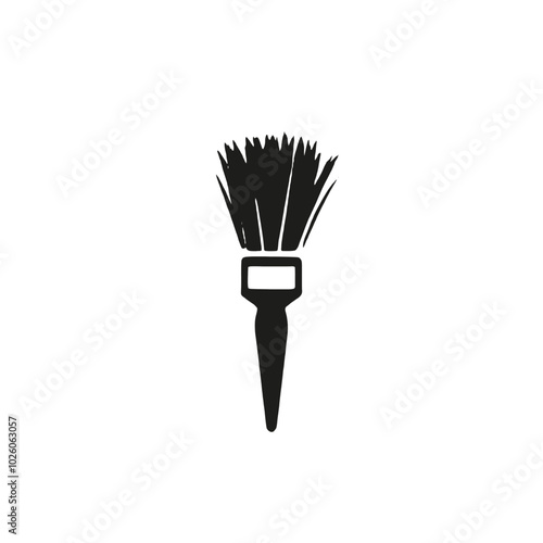 A black silhouette of a paintbrush with bristles fanning out 