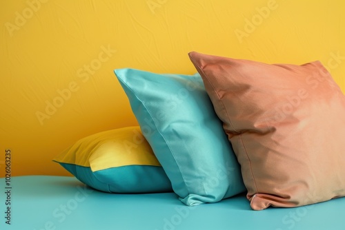 Vibrant cushions on a colorful background in a bright, modern interior photo