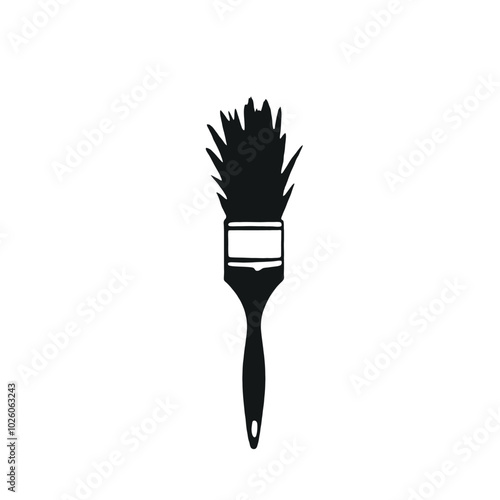 A black silhouette of a paintbrush with bristles fanning out 