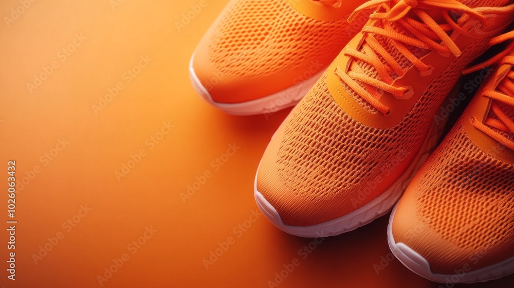 Two orange shoes are on a yellow background Two orange shoes are on a yellow background